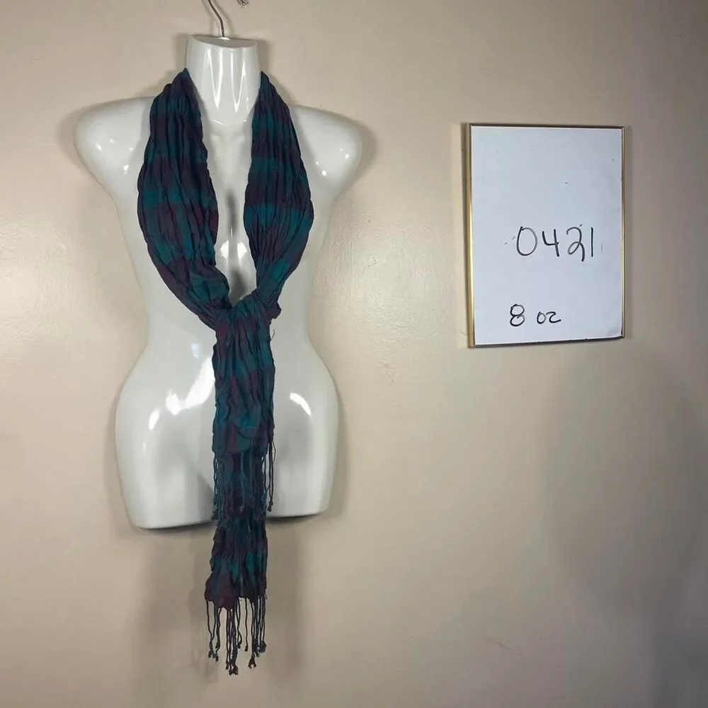 Women's multi-Scarf-wraps blue and purple plaid scarf with fringe